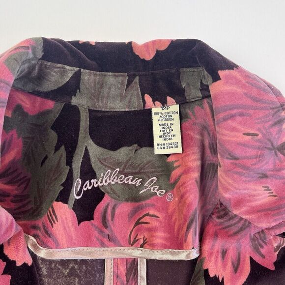 Caribbean Joe Floral Velvet Blazer 12P Pink Jacket Indie Preppy Colorful - Picture 4 of 13